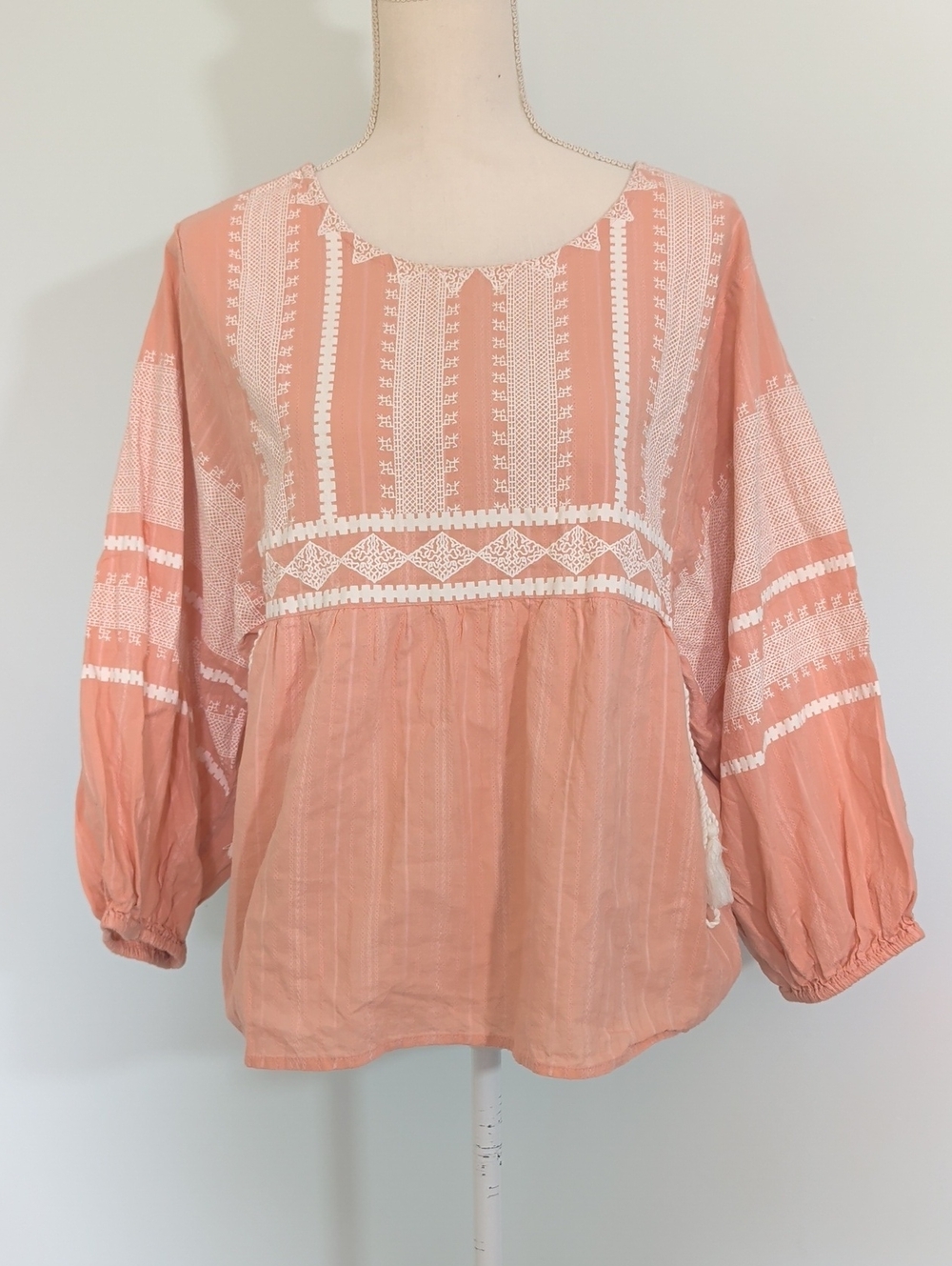 Peach Peasant Embroidered Peasant Blouse Boho Cottagecore Feminine Cotton DNMX